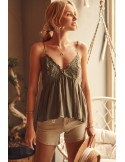 Summer blouse with lace neckline khaki 30720 - Online store - Boutique